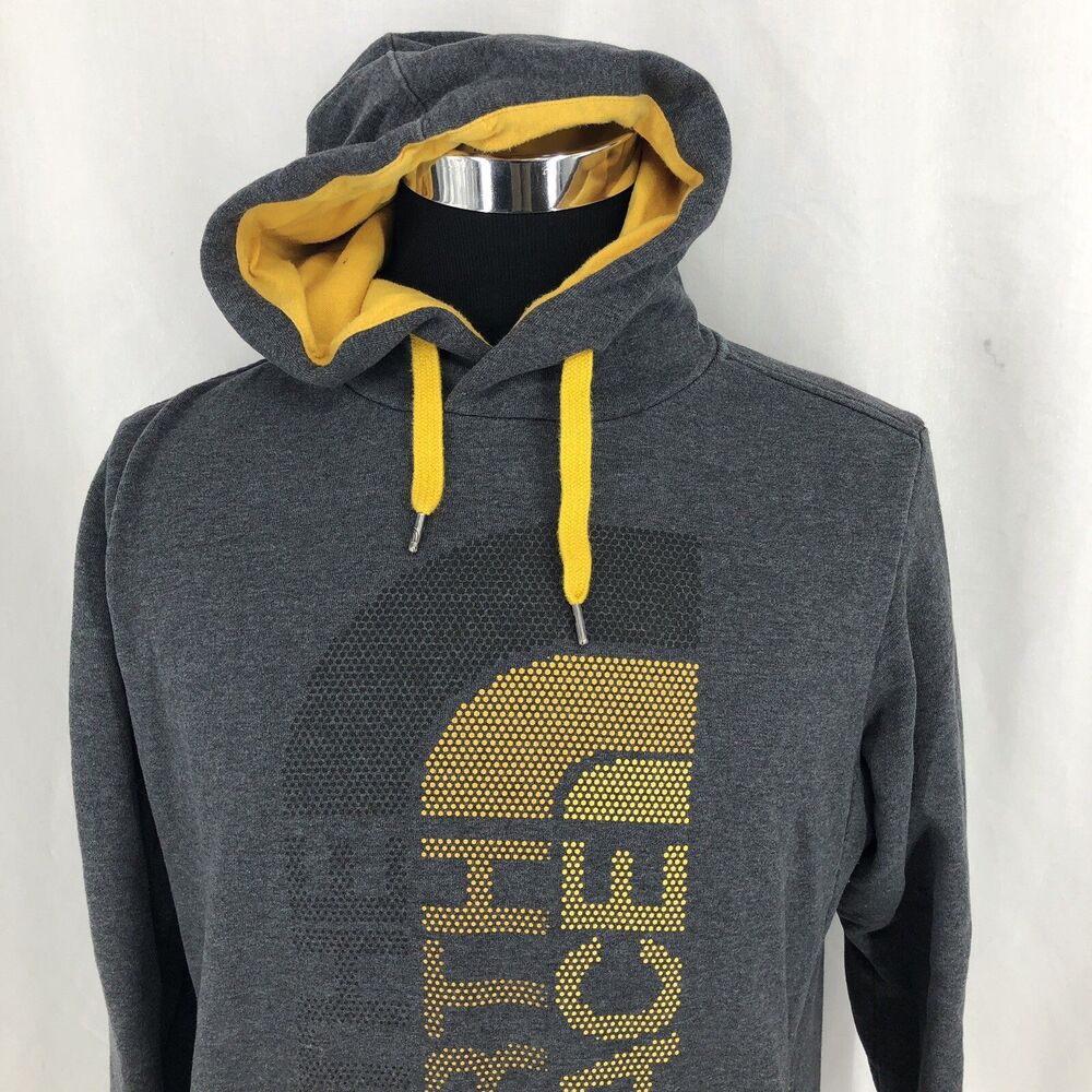 The North Face Hoodie Gray Sweatshirt Pullover Yellow Oversized Logo Small